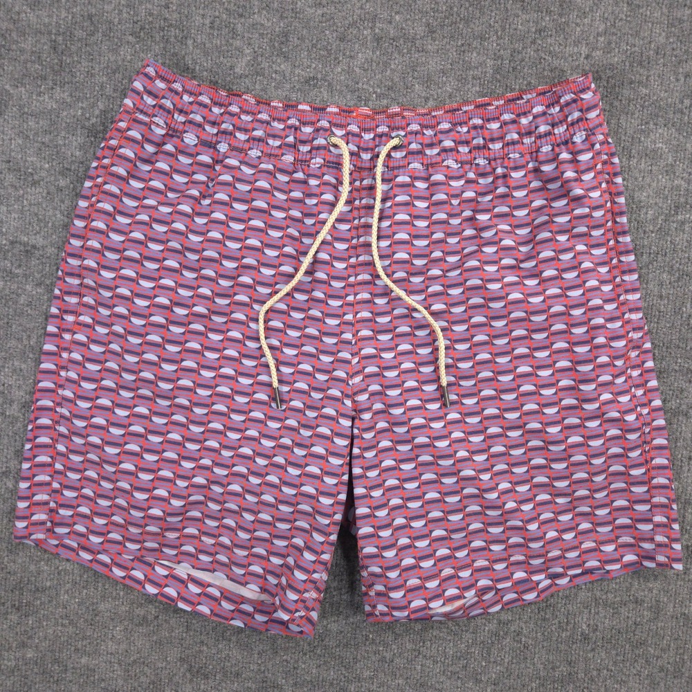 Fair Harbor Bayberry Trunk Shorts Mens L Red Boardwalk Tiles Geometric AOP Lined